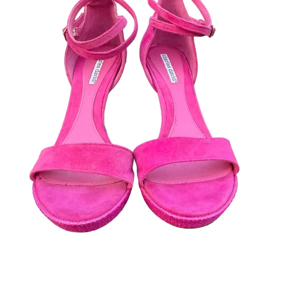 Charles David Made in Italy Pink Suede Leather Platform Stiletto Heel Sandal
